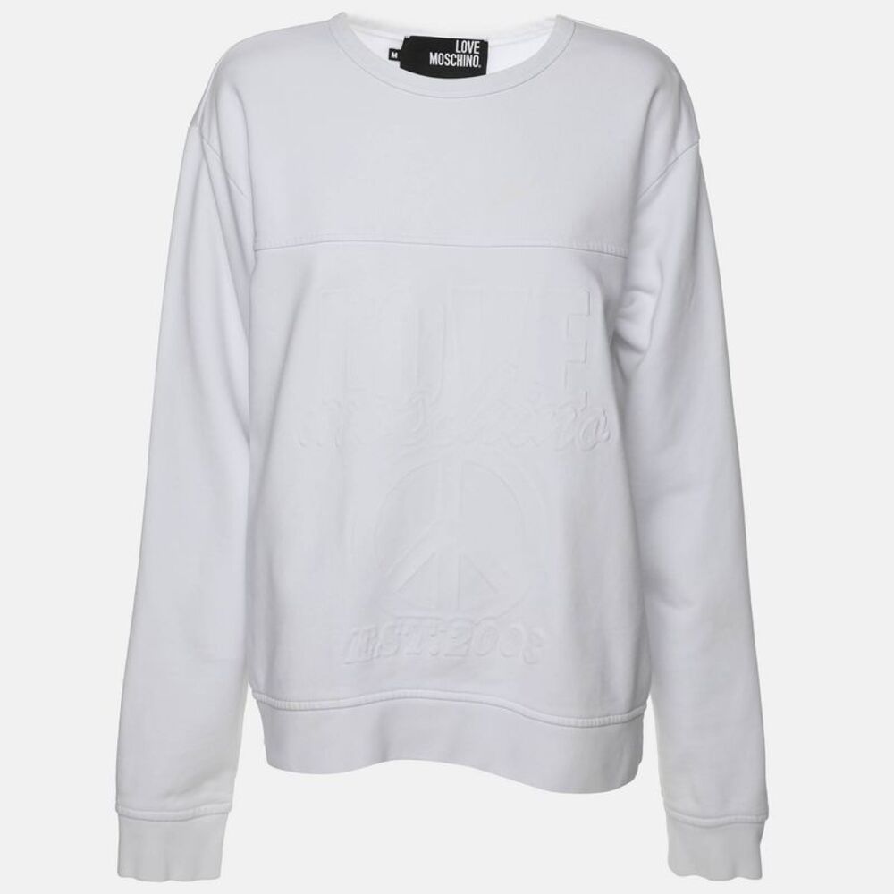 Love Moschino White Cotton Peace Sign Sweatshirt M